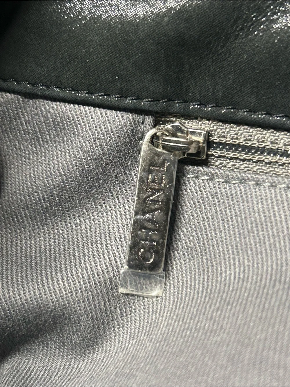CHANEL Iridescent Calfskin Glint Large Flap Bag Charcoal Dark Grey